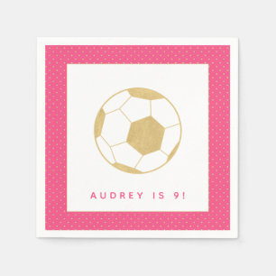 Soccer Star Pink and Gold Personalized Party Servet