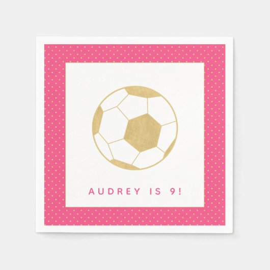 Soccer Star Pink and Gold Personalized Party Servet (Voorkant)