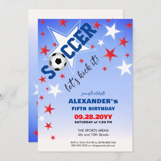 Soccer Star verjaardagsfeest aankondiging (Voorkant / Achterkant)
