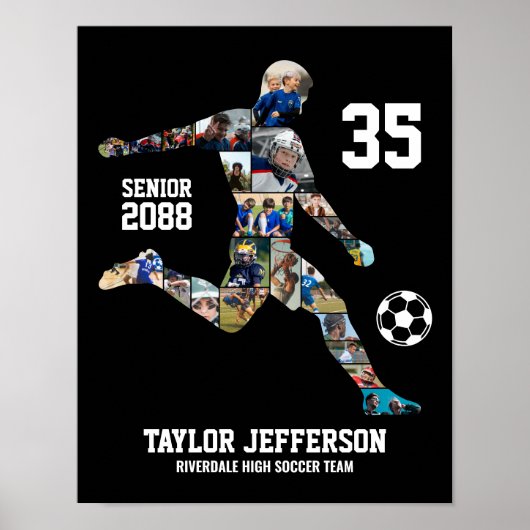 Soccer Team Sports Custom Photo Collage Senior Poster (Voorkant)