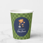 Soccer Teddy Bear Checkboard Baby Shower Papieren Bekers (Achterkant)