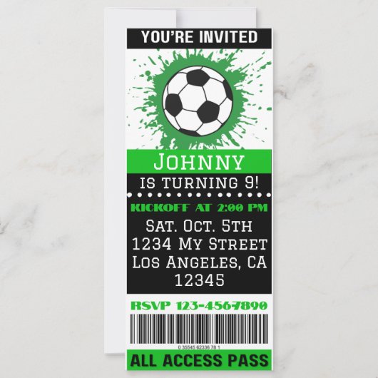 Soccer Theme Event Ticket Verjaardag Uitnodiging (Voorkant)