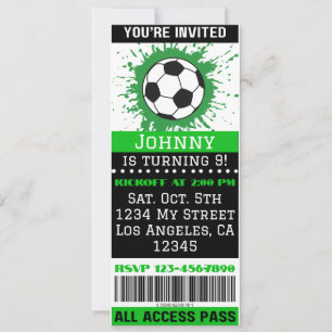 Soccer Theme Event Ticket Verjaardag Uitnodiging