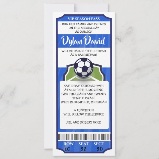 SOCCER TICKET Bar Bat Mitzvah Uitnodiging (Voorkant)