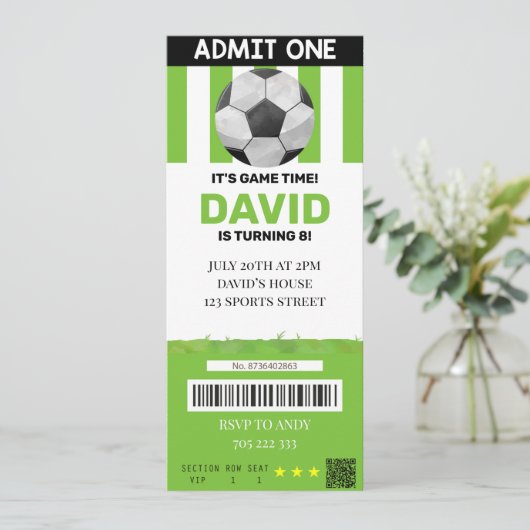 Soccer Ticket Birthday Boy Sport Party Kaart (Staand voorkant)
