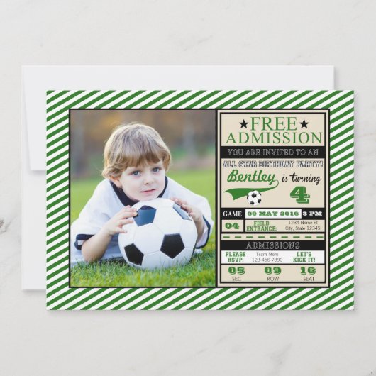 Soccer Ticket Photo Birthday Invitation Kaart (Voorkant)