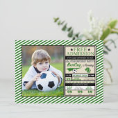 Soccer Ticket Photo Birthday Invitation Kaart (Staand voorkant)