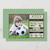 Soccer Ticket Photo Birthday Invitation Kaart (Voorkant / Achterkant)