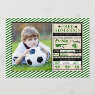 Soccer Ticket Photo Birthday Invitation Kaart