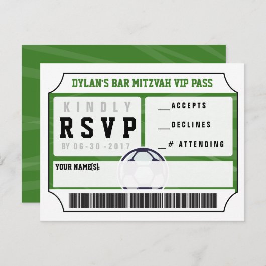 SOCCER VIP REPLY CARD Bar Bat Mitzvah Uitnodiging (Voorkant / Achterkant)