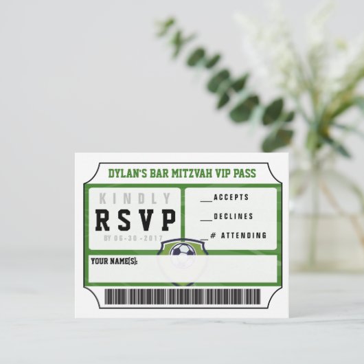 SOCCER VIP REPLY CARD Bar Bat Mitzvah Uitnodiging (Staand voorkant)