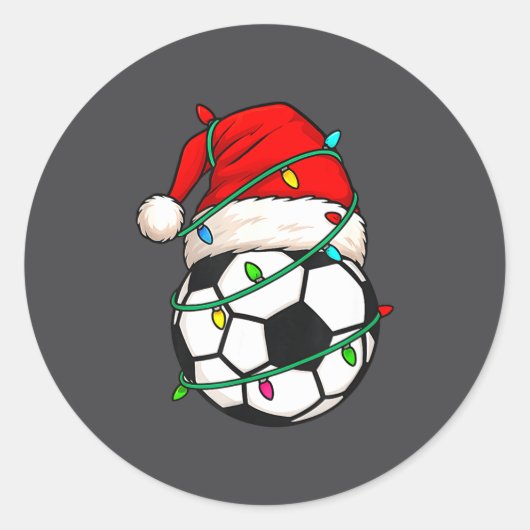 Soccer With Santa Hat Funny Christmas Xmas Gift  Ronde Sticker (Voorkant)