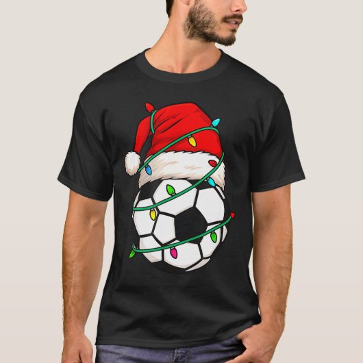 Soccer With Santa Hat Funny Christmas Xmas Gift  T-shirt (Voorkant)