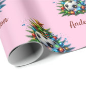Soccer Wrapping Paper Christmas Custom Name Gift Cadeaupapier (Rol Hoek)