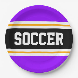 SOCCER Zwart Heldere Paarse Gele Racing Stripes Papieren Bordje