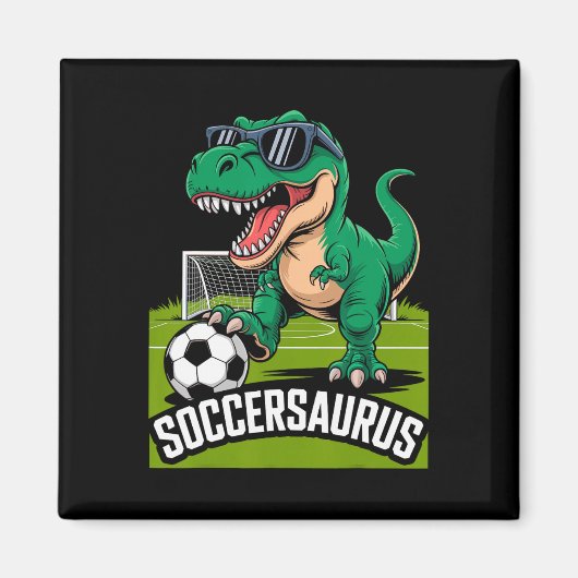 Soccersaurus Dinosaur T-rex Voetbal Keeper Speler Magneet (Voorkant)