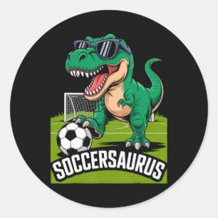 Soccersaurus Dinosaur T-rex Voetbal Keeper Speler  Ronde Sticker