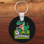 Soccersaurus Dinosaur T-rex Voetbal Keeper Speler  Sleutelhanger (Voorkant)