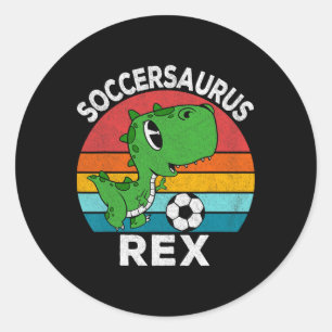 Soccersaurus Rex Voetbal Dinosaur Voor Jongens Kin Ronde Sticker