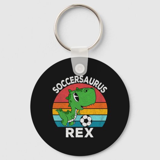 Soccersaurus Rex Voetbal Dinosaurus Voor Jongens K Sleutelhanger (Voorkant)