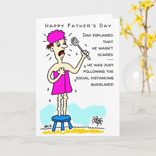 Sociaal Afstand Houdende Grappige Spin Vaderdag Kaart (Gele Bloem)