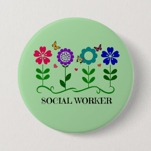 Sociaal Arbeider.. Bloemen, hart, vlinders Ronde Button 7,6 Cm