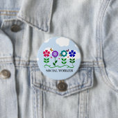 Sociaal Arbeider.. Bloemen, hart, vlinders Ronde Button 7,6 Cm (In situ)