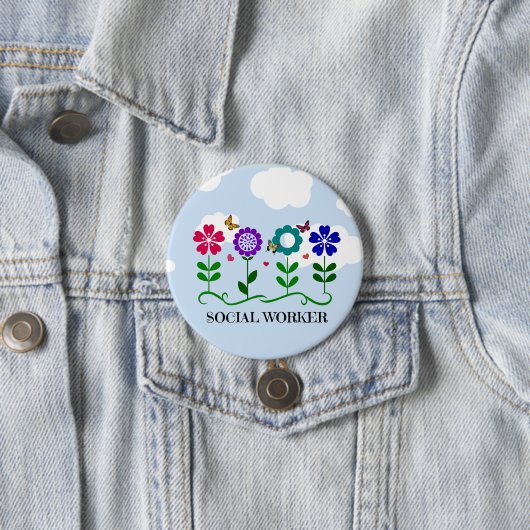 Sociaal Arbeider.. Bloemen, hart, vlinders Ronde Button 7,6 Cm (In situ)