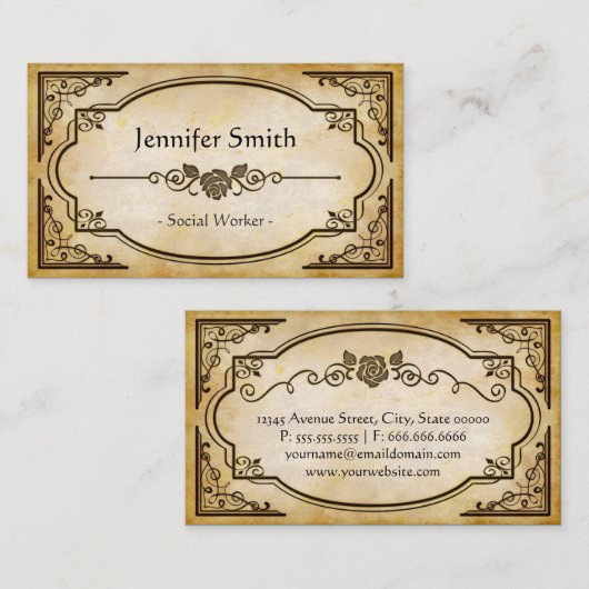 Sociaal Arbeider - Elegant  Antiek Visitekaartje (Voorkant / Achterkant)