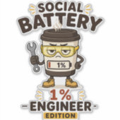 Sociaal Batterij 1% Grappige Engineer Laptop Stick Sticker (Voorkant)