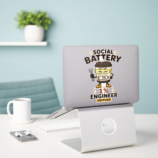 Sociaal Batterij 1% Grappige Engineer Laptop Stick Sticker (Laptop op bureau)