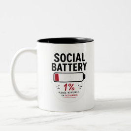 Sociaal Batterij Laag Grappige Introvert Sticker | Tweekleurige Koffiemok