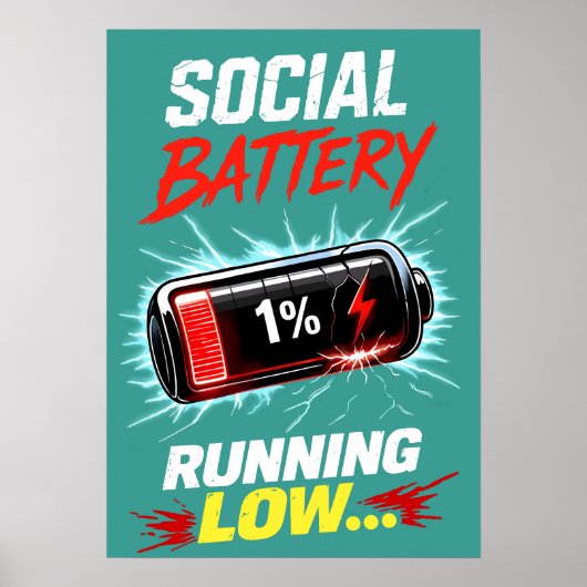 Sociaal Batterij Loopt Leeg Grappige Introvert T-s Poster (Voorkant)