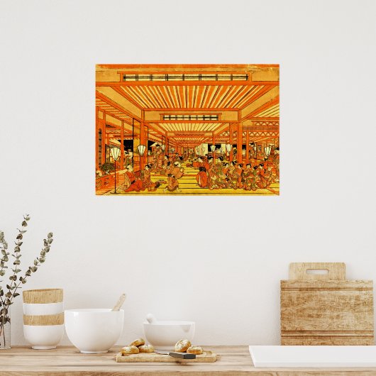 Sociaal leven in Shin Yoshiwara 1772 Poster (Keuken)