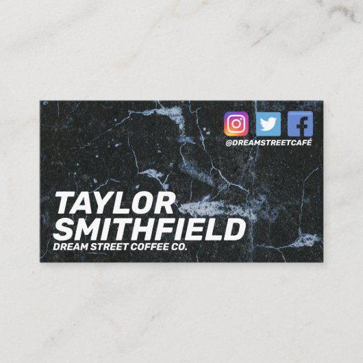 Sociaal Media Modern Black Marble Visitekaartje (Voorkant)