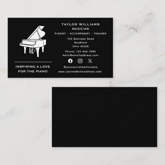 Sociaal Media Pianist Piano Docent Begeleider Plez Visitekaartje (Voorkant / Achterkant)