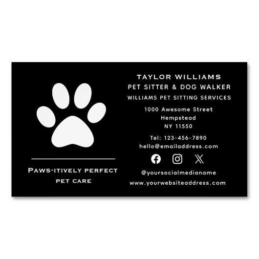 Sociaal Media Pootafdruk Hondenuitlater Kat Oppas Magnetisch Visitekaartje (Voorkant)