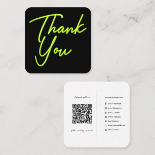Sociaal Media QR Code Zakelijk Neon Groen Bedankt Vierkante Visitekaartje