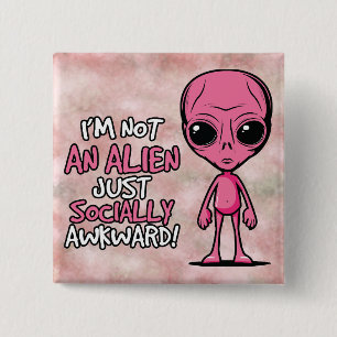 Sociaal Onbeholpen Buitenaardse Cartoon Vierkante Button 5,1 Cm