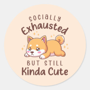 Sociaal Uitgeput Maar Nog Steeds Schattig - Shiba Ronde Sticker