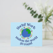 Sociaal werk maakt de wereld draaiende briefkaart (Staand voorkant)