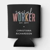 Sociaal werker afstudeercadeaus met eigen naam blikjeskoeler (Achterkant)