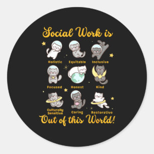 Sociaal werker kat grappige spreuk katten meme soc ronde sticker