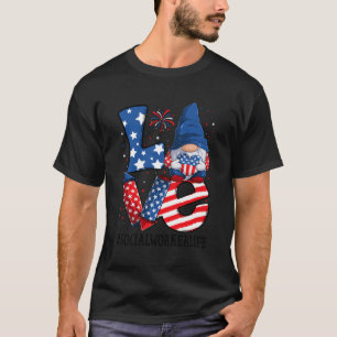 Sociaal werker Liefde 4th van juli Gnome USA Patri T-shirt