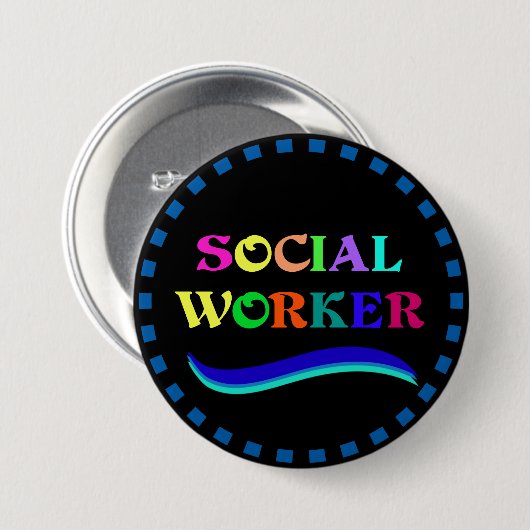 Sociaal werkers, kleurrijk tekstontwerp ronde button 7,6 cm (Voorkant /achterkant)
