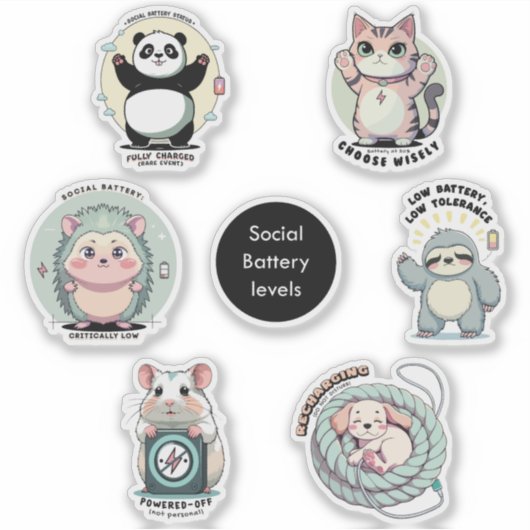 Social Batterijniveaus Sticker | Introvert Humor  (Voorkant)