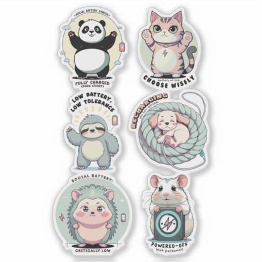 Social Batterijniveaus Stickerblad | Introvert Hum Sticker (Voorkant)