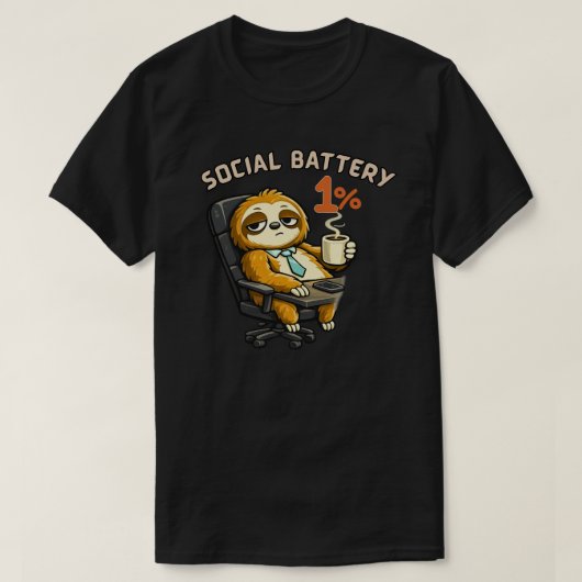 Social Battery 1% Cute Sloth Shirt Funny Introvert (Design voorkant)