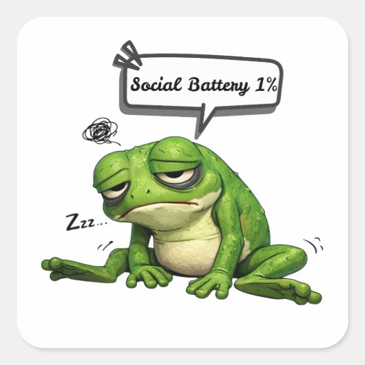 Social Battery 1% Tired Frog Sticker (Voorkant)