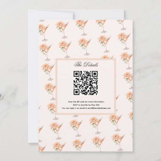 Social Club Blush Martini Cocktail w/QR Code Bach Kaart (Achterkant)